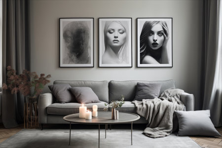 Aesthetic Appeal: Captivating 3:2 Posters Transform a Cozy Grey Living Roomの素材
