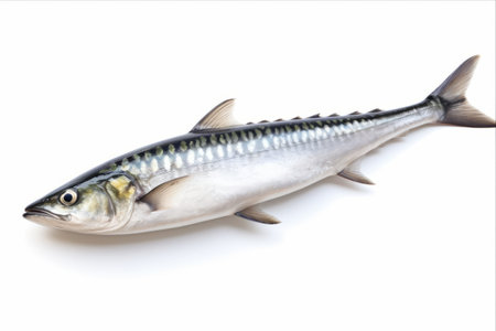 Captivatingly Fresh: Magnificent Mackerel Fish Isolated on White Backgroundの素材