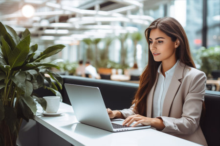 Empowering Women in the Workplace: A Professional Female Employee or Businesswoman Thriving in a Modern Office Spaceの素材