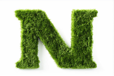 Refreshing Green Grass Texture Embracing the English Alphabet in Isolation on a White Backgroundの素材