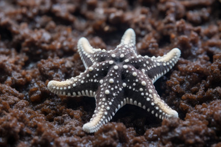 Unveiling the Beauty: Exploring the Natural Habitat of Protoreaster nodosus - A Close-up Encounter with the Mesmerizing Chocolate Chip Starfish on the Serene Sandy Seabed [AR 3:2]の素材