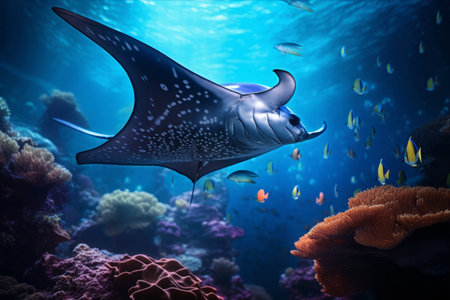 Majestic Interactions: Manta Ray (Manta birostris) Embracing Cleaner Fishの素材