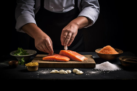 Mastering the Art of Fish Cuisine: A Michelin Chef's Enigma on a Dark Tableの素材