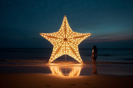 A Heavenly Getaway: Embarking on a Celestial Adventure by the Beachの素材