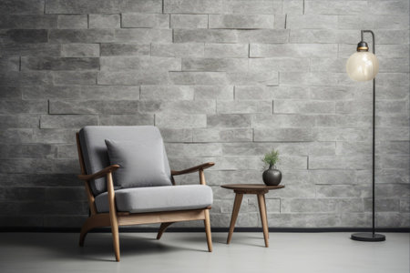 Relaxing in Style: A Cozy Armchair nestled against a Wall in a 3:2 Roomの素材