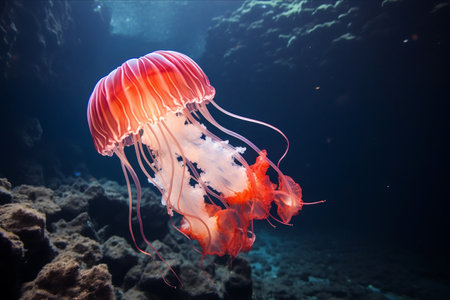 Glimpsing the Enchanting Moon Jellyfish in the Vibrant Depths of the Red Seaの素材