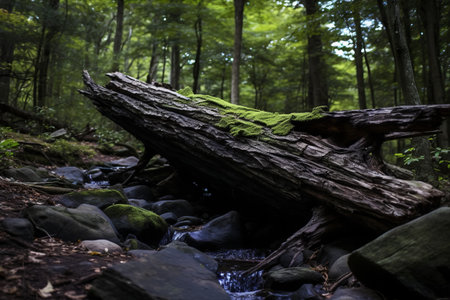 Nature's Triumph and Tranquility: Capturing the Fallen Tree in the Pocono Mountainsの素材