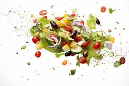Mouthwatering Greek Salad Ingredients on White Background: A Celebration of Mediterranean Cuisine!の素材