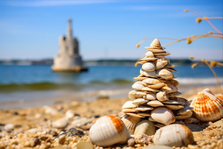 Summer Serenity: Shells and Stones Amidst a Sea of Sunshine - AR 3:2の素材