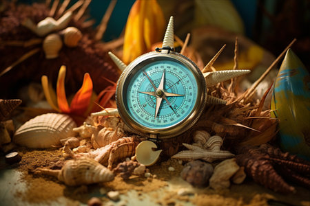 Embarking on the Journey of Life: Navigating with Compass, Shell, and Signの素材
