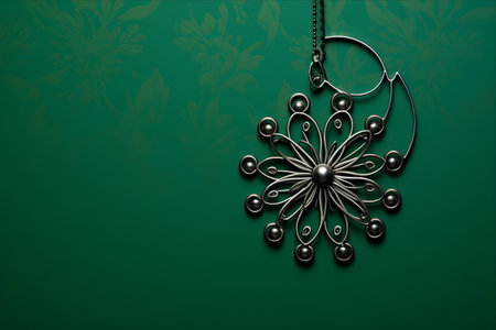 Metallic Hook Sensation: A Captivating Green Background with Intertwining Eyes and Blooming Floral Hooks. Ample Space for Creativity. --ar 3:2の素材