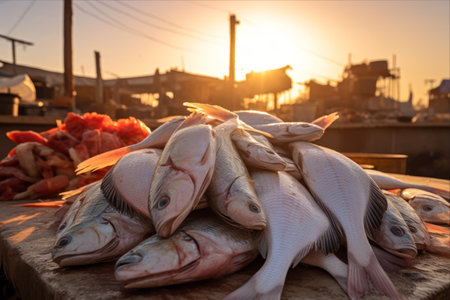 Bounty of the Atlantic: Daily Catch of Fresh Sea Fish Glistens at Nouakchott's Fish Marketの素材
