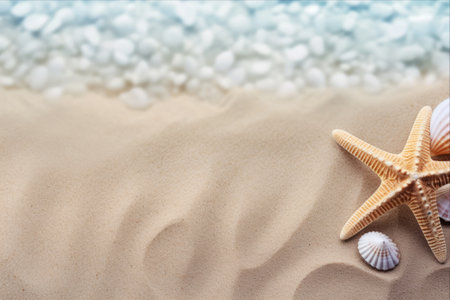 Beachside Bliss: Starfish and Seashell Unfold a Serene Summer Escape --ar 3:2の素材