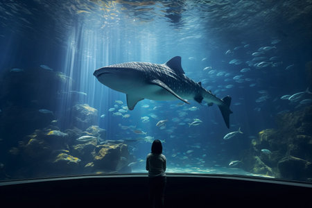 Captivating Encounter: Exploring Osaka Aquarium Kaiyukan - Witnessing the Majestic Whale Shark Amidst a Spectacular Sea of Fish Lifeの素材