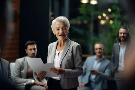 Empowering the Future: Businesswoman Inspires Team in Office Briefing and Negotiationの素材