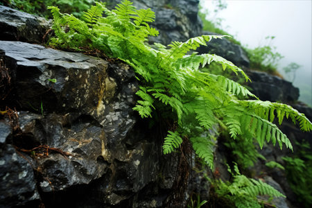 Exploring the Enchanting Beauty: Wild Cliffside Ferns in AR 3:2の素材