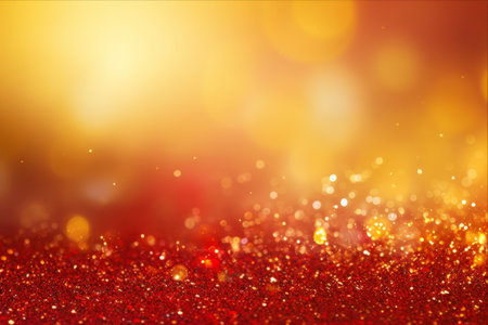 Sparkling Festivities: Vibrant Abstract Red Background with Glittering Yellow Particlesの素材