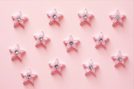 Sophisticated Simplicity: Minimalistic Pink Rhinestone Star Flat Lay on Pastel Pearly Backgroundの素材