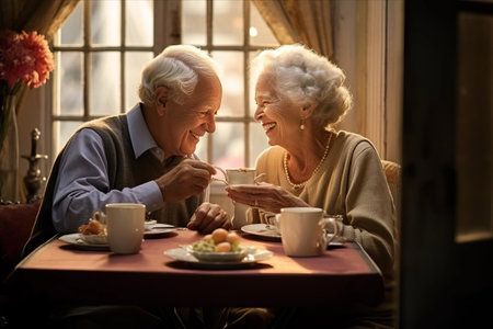 Breakfast Bliss: Cherishing Quality Time With a Joyful Senior Couple at Homeの素材