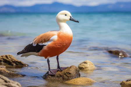The Solitary Beauty: Capturing the Ruddy Shelduck by the Watersideの素材