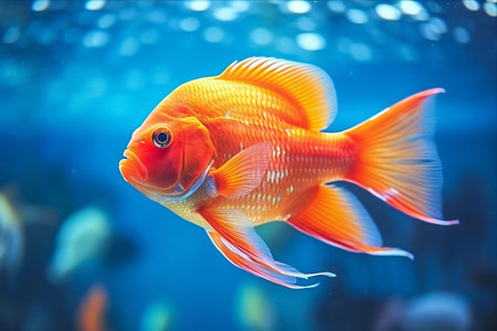 Tantalizing Colors of the Orange Parrot Fish and Red Parrot Cichlid: A Captivating Sight in the Aquariumの素材