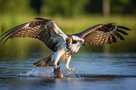 The Breathtaking Flight of an Osprey Capturing a Fish at Lake Parker, Floridaの素材