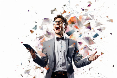 Unleashing the Creative Dynamo: A Contemporary Art Collage of an Excited Businessman Generating Brilliant Ideasの素材