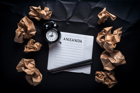 Crumpled Paper Agenda: Unveiling the Confluence of Business and Finance on a Black Canvasの素材