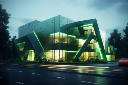 The Green Haven: A Sleek and Sophisticated Contemporary Office Building, Embracing Geometric Eleganceの素材