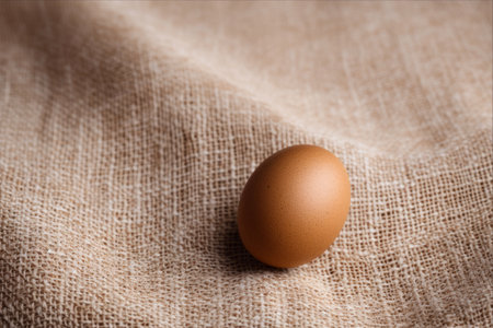Egg Beauty in Close-up: A Captivating Moment on Burlap Clothの素材