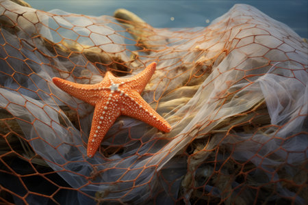 Seaside Treasures: A Fishing Net Adorned with Starfishの素材