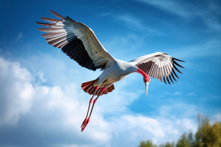 Wings of Beauty: The Majestic Sarus Crane Soaring Amidst the Breathtaking Blue Sky - AR 3:2の素材