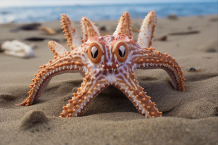 Captivating Moments of Starfish Crawling on the Sand: An Artistic depiction in 3:2 Aspect Ratioの素材