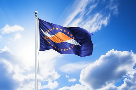 Unveiling American Samoa's Majestic Vertical Flag against a Captivating Blue Sky: Customize with your Personalized Text!の素材