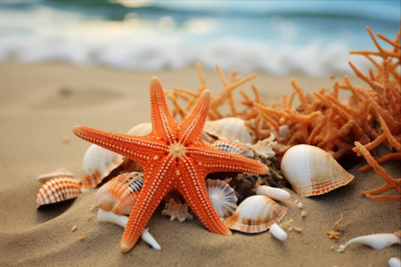 Capturing the Beauty of Starfish: A Close-up Look on the Beach --ar 3:2の素材