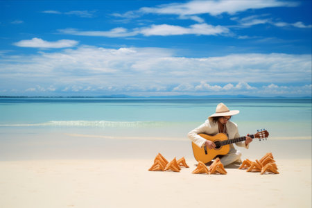 Melodic Serenade: Marvelous Starfish Guitarist on a Sun-Kissed Philippines Beachの素材