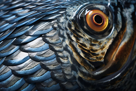 Glistening Patterns: A Close-up of Mackerel Fish Skinの素材