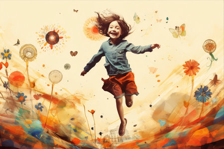 Retro Spring Bliss: A Joyful Kid's Collage of Artwork, Doodles, and Illustration Elementsの素材