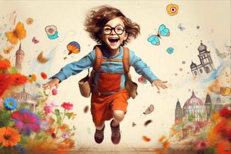 Retrospective Reverie: A Vibrant Journey into Carefree Childhood Explored through Creative Collage and Joyful Artworkの素材