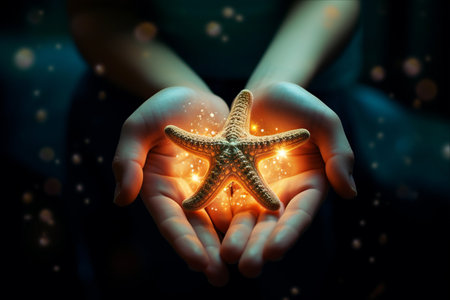 Captivating Wonder: A Starfish Held by a Child - AR 3:2の素材
