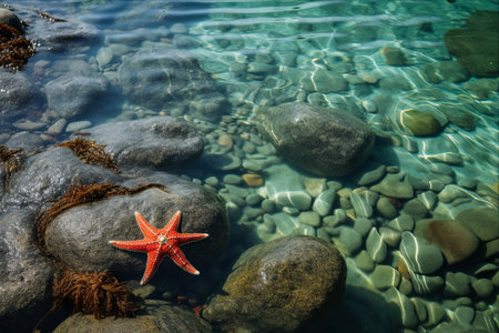 Serenity Captured: Starfish Gracefully Tucked in Calm Tidal Pool - AR 3:2の素材