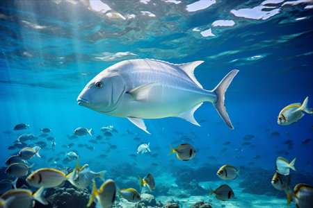 Exploring the Majestic Underwater World: A Captivating Snapshot of Sea Fish, Big Fish, and a Fish Herd Amidst Nature's Coral Reefの素材