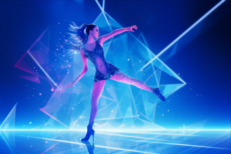 Frozen Beauty on Ice: A Spectacular Poster Featuring a Talented Teen Figure Skater Amidst a Neon Winter Wonderlandの素材