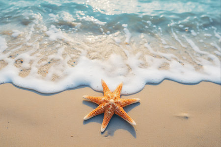 A Serene Beachscape: Starfish Nestled Amidst Sandy Sandsの素材
