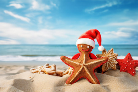 Festive Starfish: A Cute Sight on Sandy Beach With Candy Cheerの素材