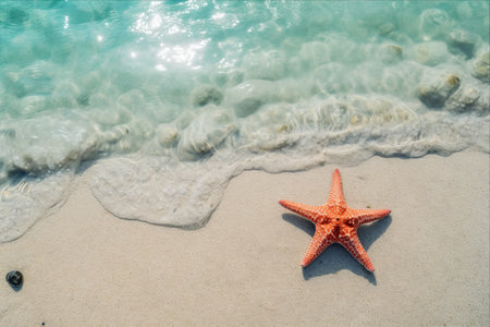 A Serene Oasis: Exquisite Starfish Grace the Island's Pristine Beaches and Crystal-Blue Waters (AR 3:2)の素材