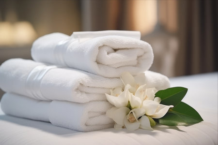 Home Spa Delight: Enhancing the Bathing Experience with Stylish White Towels and Luxurious Accessoriesの素材