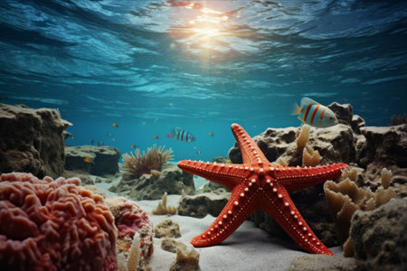 Marvelous Encounter: The Majestic Starfish in the Vibrant Red Sea - A Breathtaking 3:2 Viewの素材