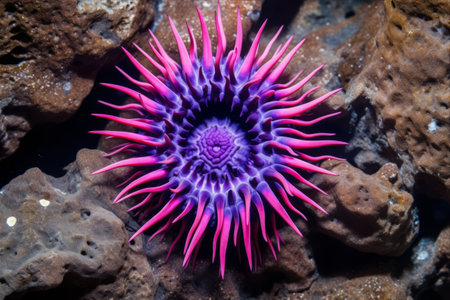 Unveiling the Enigmatic Beauty: The Crown-of-Thorns Starfish, Acanthaster planci, in Majestic Purple and Black, Thriving Amidst Stone Coral âAR 3:2の素材