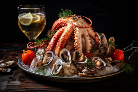 Ocean Delights: A Flavorful Seafood Cocktail Extravaganza with Octopus, Shrimp, Calamari, and Musselsの素材